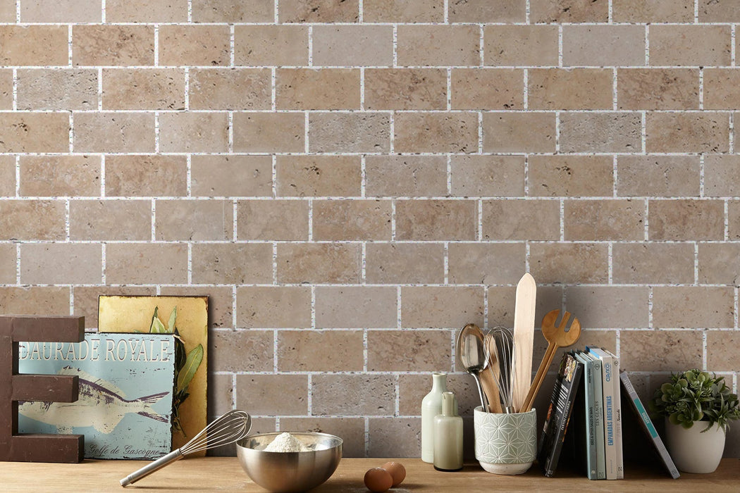 Riverbed Walnut Travertine Tumbled Floor and Wall Tile - Livfloors Collection