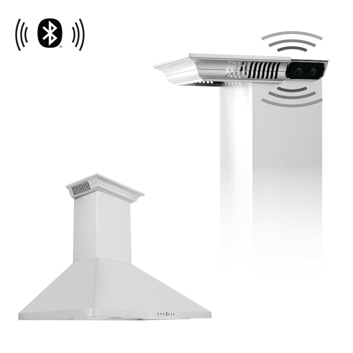 ZLINE 36 in. Wall Mount Range Hood in Stainless Steel with Built-in CrownSound™ Bluetooth Speakers, KF1CRN-BT-36