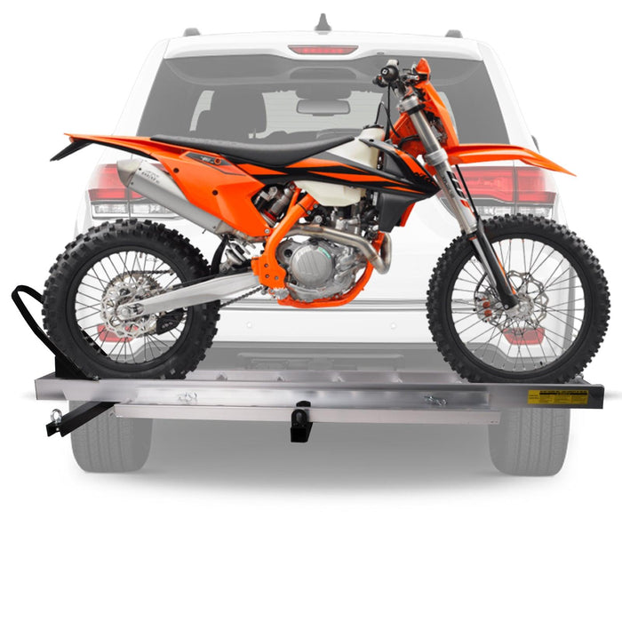 Hitch Mount Aluminum Motorcycle Carrier Rack Dirt Bike Scooter Carrier with Loading Ramp Wheel Lock