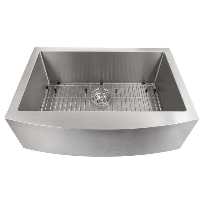 ZLINE Zermatt 30 in. Farmhouse Apron Mount Single Bowl Stainless Steel Kitchen Sink with Bottom Grid (SAS-30)