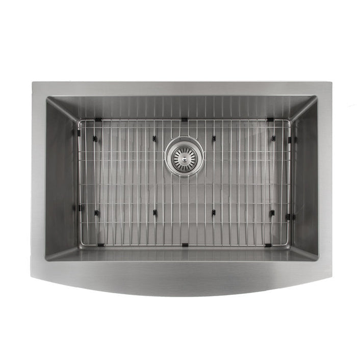 ZLINE Zermatt 30 in. Farmhouse Apron Mount Single Bowl Stainless Steel Kitchen Sink with Bottom Grid (SAS-30)