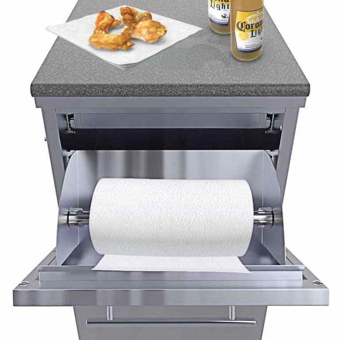 Sunstone 18″Combo Paper Towel Holder/Cutlery Drawer with Cutting Board & Insulated Ice Chest Dry Storage Drawer with Drain – SBC18DPIC