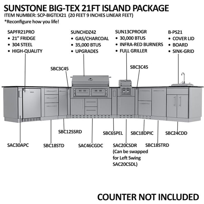 Sunstone THE BIG-TEXAN 21FT Outdoor Cabinet large Island Package – SCPBIGTEX21