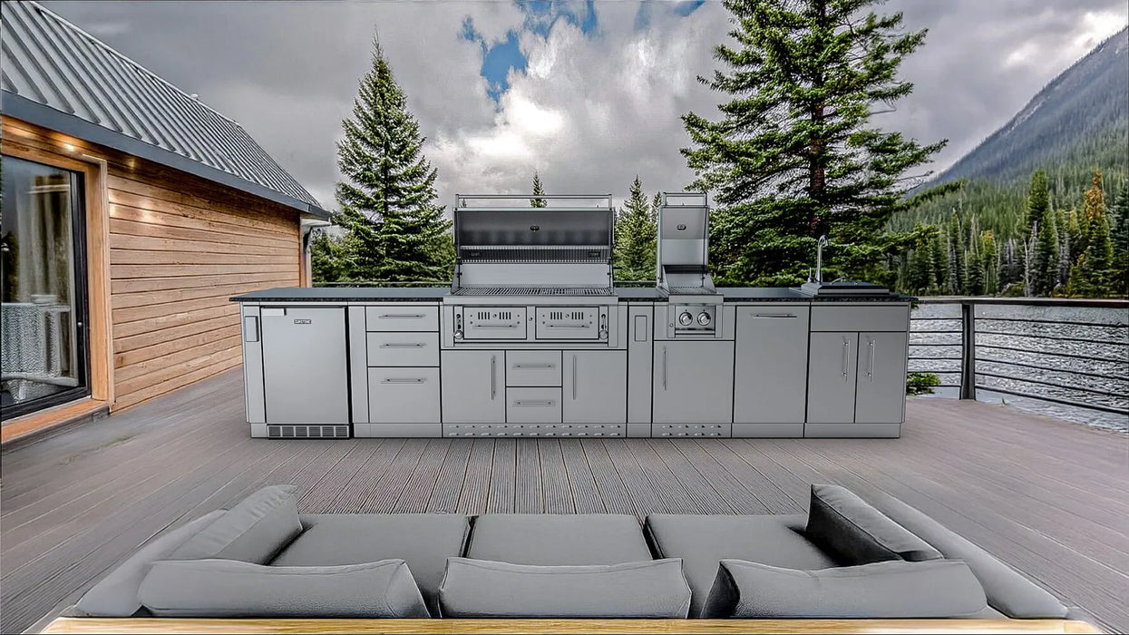 Sunstone THE DALLAS 14 Foot Outdoor Cabinet Island Package with the Largest Gas Hybrid Charcoal Grill – SCPDALLAS14