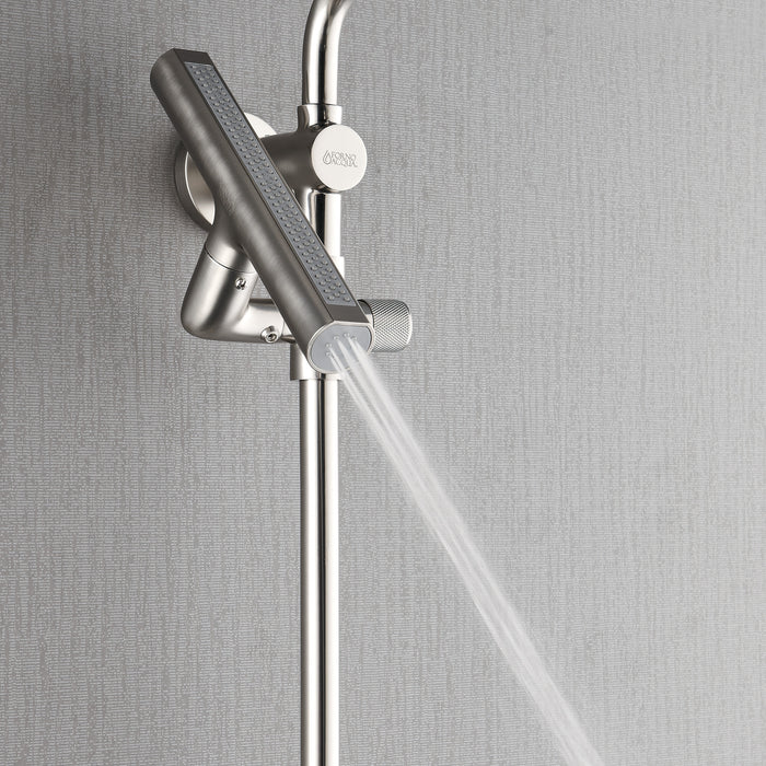 Forno Acqua AcquaFALL Shower, Brushed Nickel Finish, Overhead Rainfall Shower, 7 Way Diverter, Handheld Shower Head, Body Jets, 1.8 GPM Flow Rate