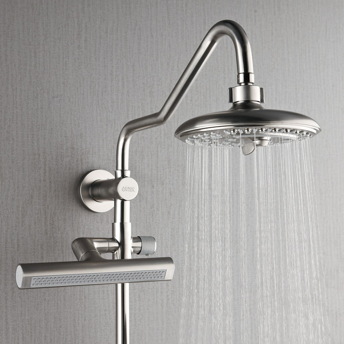 Forno Acqua AcquaFALL Shower, Brushed Nickel Finish, Overhead Rainfall Shower, 7 Way Diverter, Handheld Shower Head, Body Jets, 1.8 GPM Flow Rate