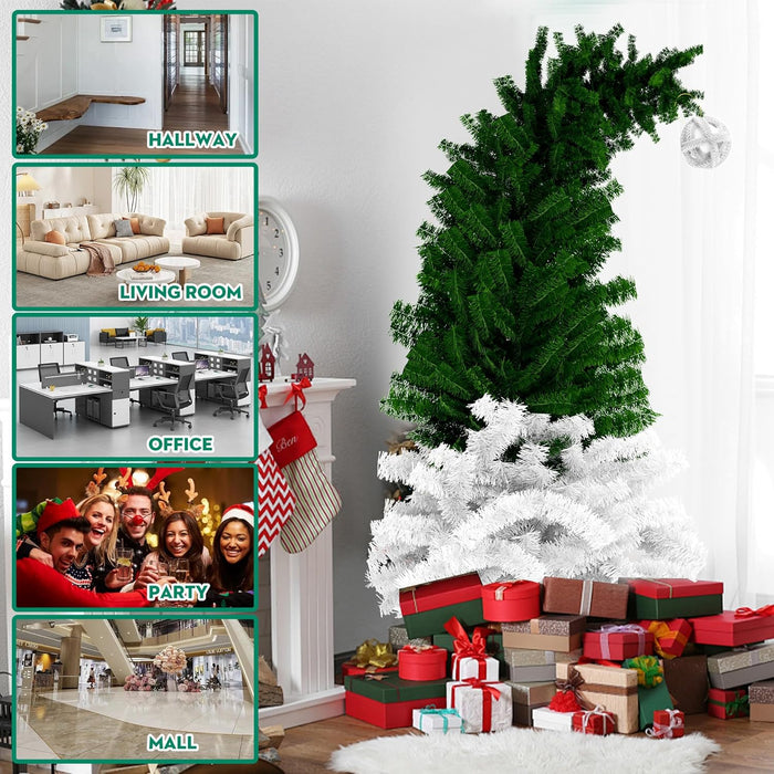 6ft Bendable Santa Hat Style Artificial Christmas Fir Tree Xmas Tree with Metal Stand, 1050 Lush Branch Tips