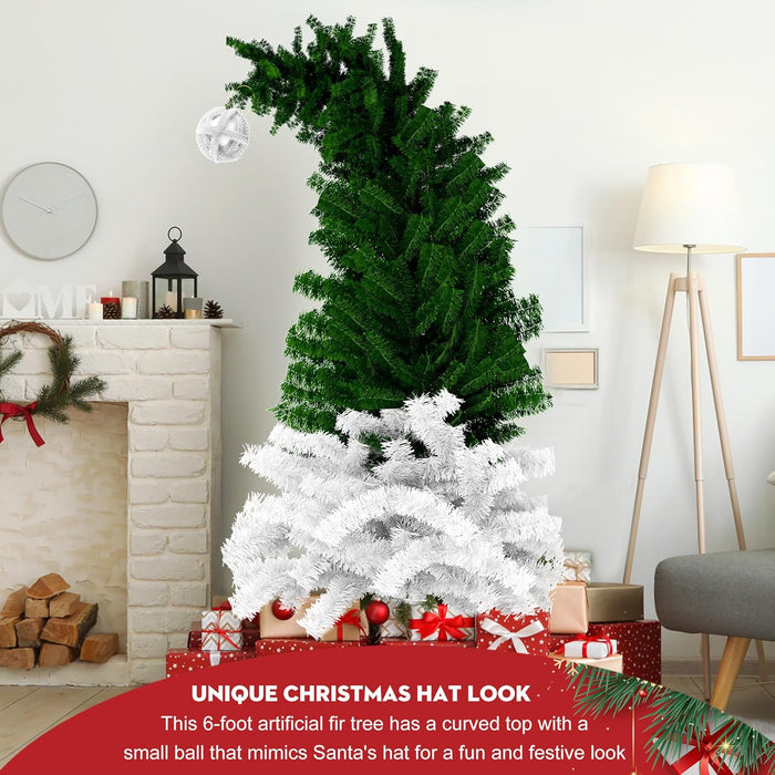 6ft Bendable Santa Hat Style Artificial Christmas Fir Tree Xmas Tree with Metal Stand, 1050 Lush Branch Tips