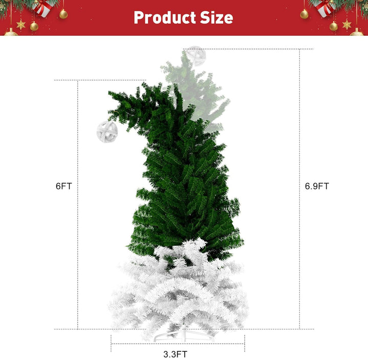 6ft Bendable Santa Hat Style Artificial Christmas Fir Tree Xmas Tree with Metal Stand, 1050 Lush Branch Tips