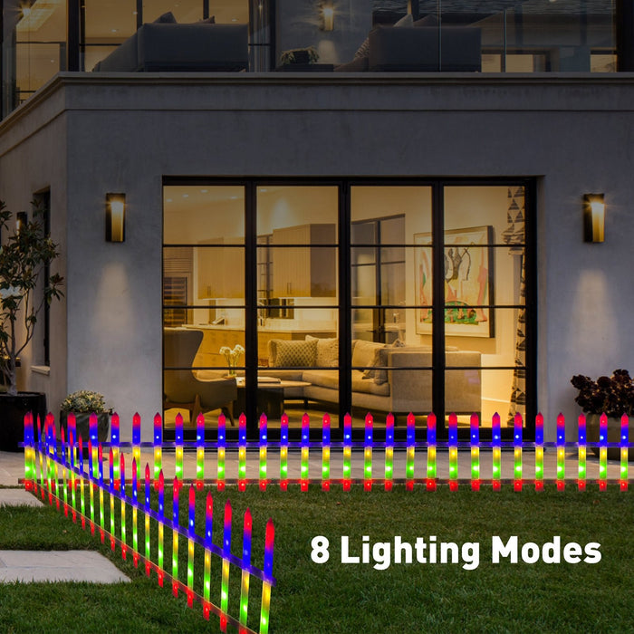 8 Pieces Multi-Color Garden Fence Lights Christmas Tree Fence Lights with 8 Lighting Modes