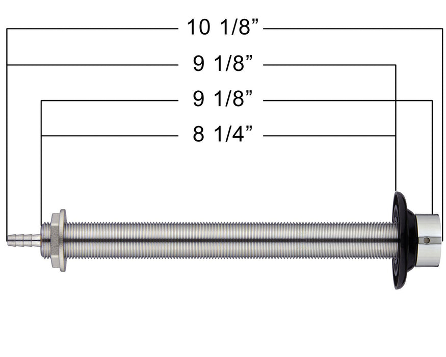 9-1/8" Brass Nipple Shank - 3/16" I.D. Bore