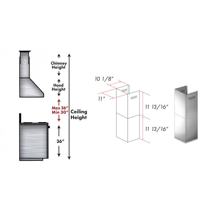 ZLINE 2-12  in. Short Chimney Pieces for 7 ft. to 8 ft. Ceilings (SK-ALP70WL)