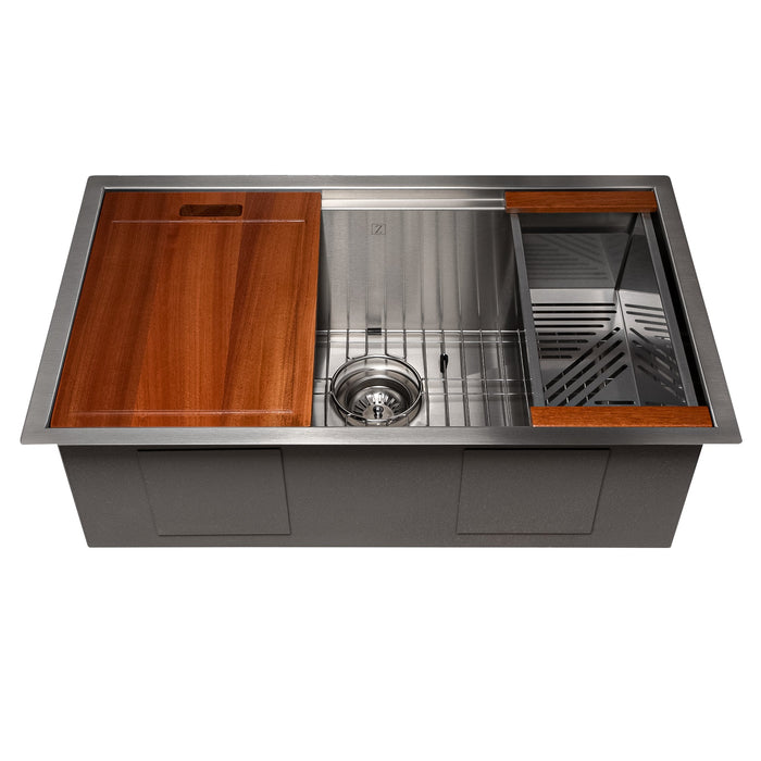 ZLINE Garmisch 30 in. Undermount Single Bowl Stainless Steel Kitchen Sink with Bottom Grid and Accessories (SLS-30)