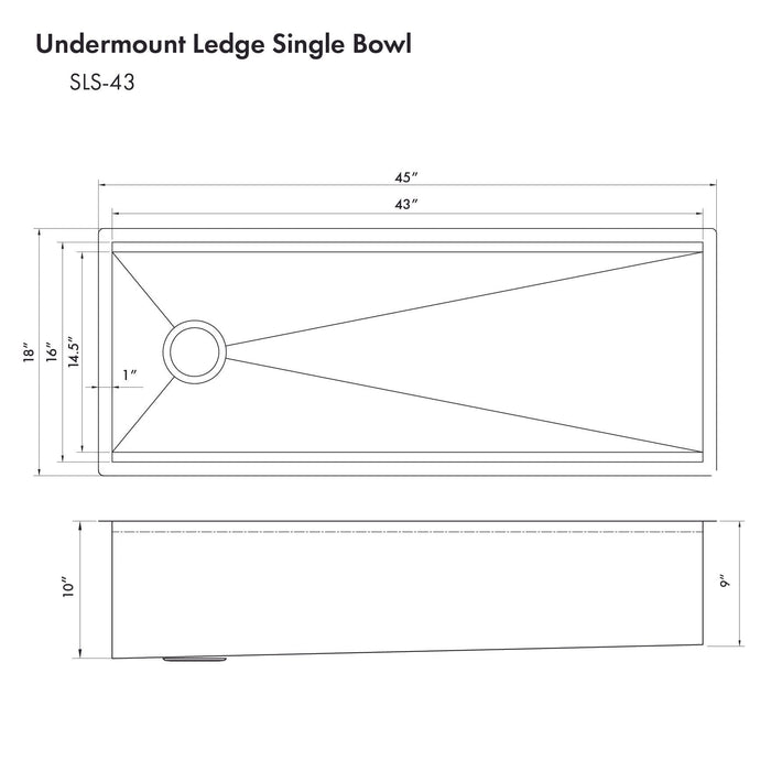 ZLINE 43 in. Garmisch Undermount Single Bowl DuraSnow® Stainless Steel Kitchen Sink with Bottom Grid and Accessories, SLS-43S