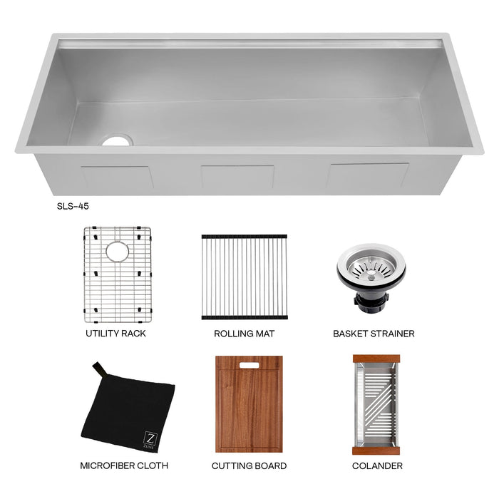 ZLINE 45 in. Garmisch Undermount Single Bowl Stainless Steel Kitchen Sink with Bottom Grid and Accessories, SLS-45