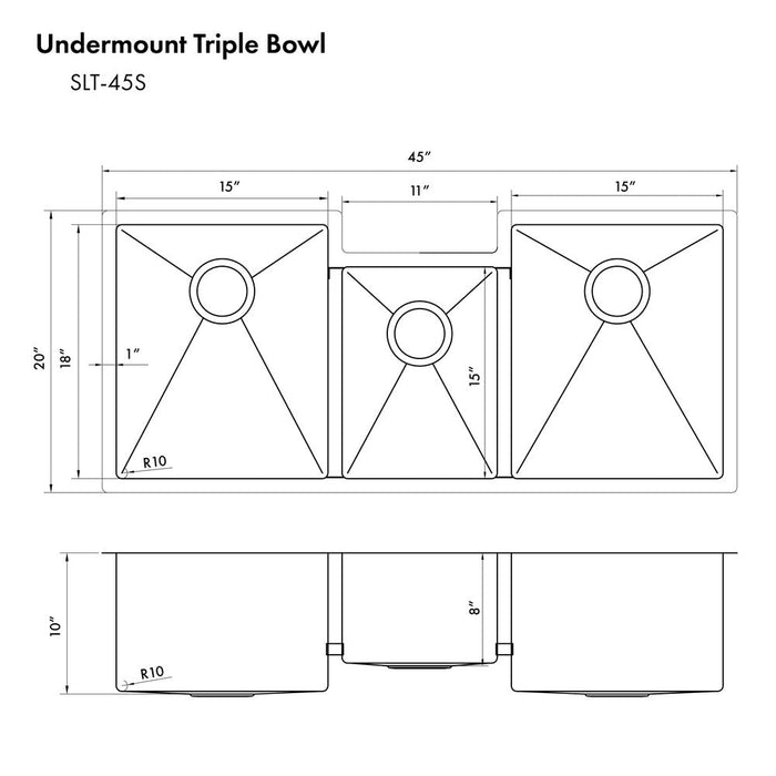 ZLINE 45 in. Breckenridge Undermount Triple Bowl Kitchen Sink (SLT-45)