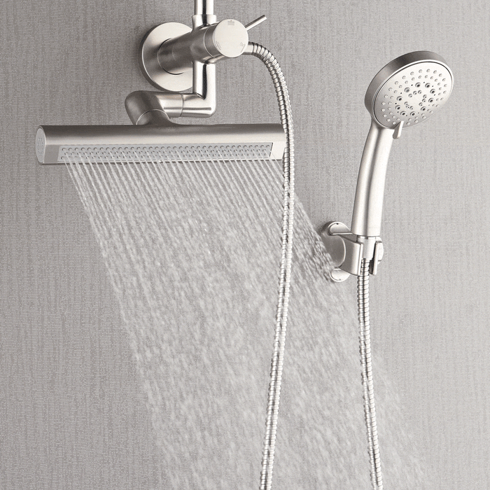 Forno Acqua AcquaFALL Mini Shower Head, Brushed Nickel Finish, Overhead Rainfall Shower, 7 Way Diverter, Handheld Shower Head, Body Jets, 1.8 GPM Flow Rate