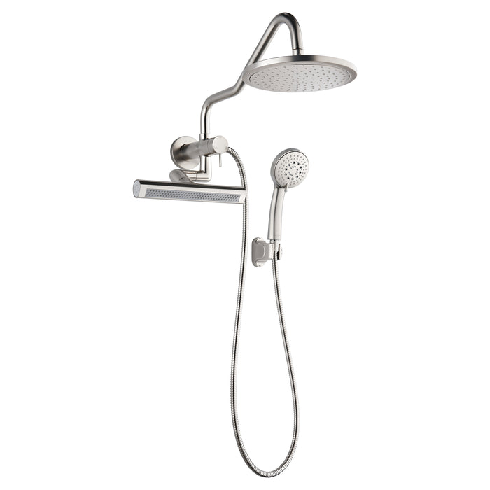 Forno Acqua AcquaFALL Mini Shower Head, Brushed Nickel Finish, Overhead Rainfall Shower, 7 Way Diverter, Handheld Shower Head, Body Jets, 1.8 GPM Flow Rate