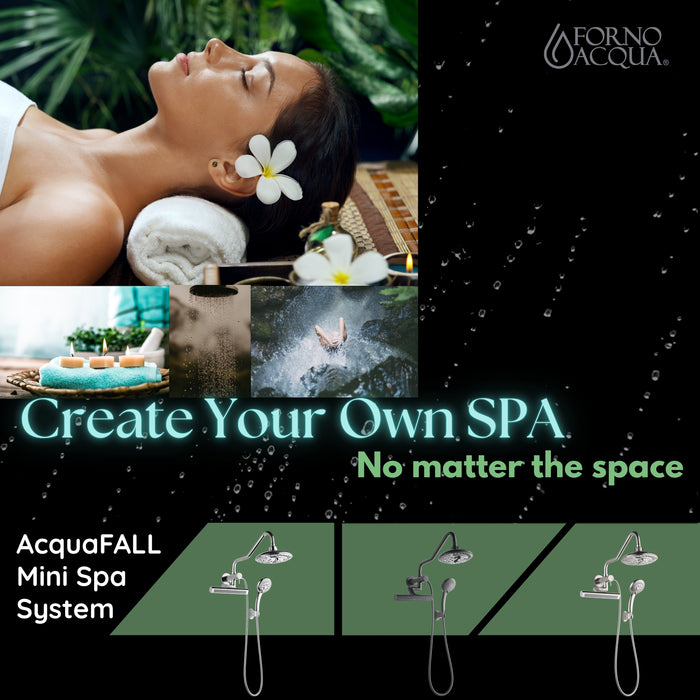 Forno Acqua AcquaFALL Mini 8 Inch Shower Head, Matte Black Finish, Overhead Rainfall Shower, Handheld Shower Head, Body Jets, 1.8 GPM Flow Rate