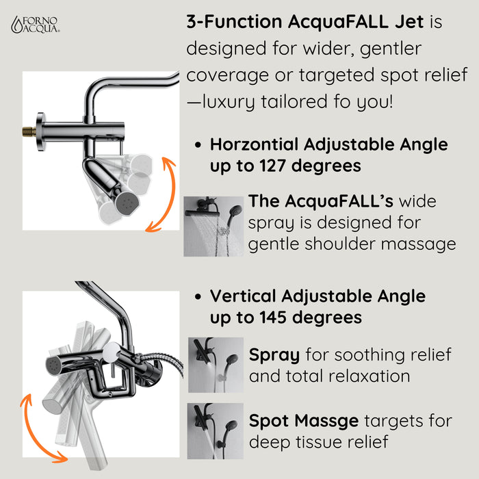 Forno Acqua AcquaFALL Mini 8 Inch Shower Head, Matte Black Finish, Overhead Rainfall Shower, Handheld Shower Head, Body Jets, 1.8 GPM Flow Rate