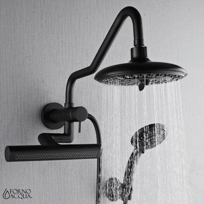 Forno Acqua AcquaFALL Mini 8 Inch Shower Head, Matte Black Finish, Overhead Rainfall Shower, Handheld Shower Head, Body Jets, 1.8 GPM Flow Rate