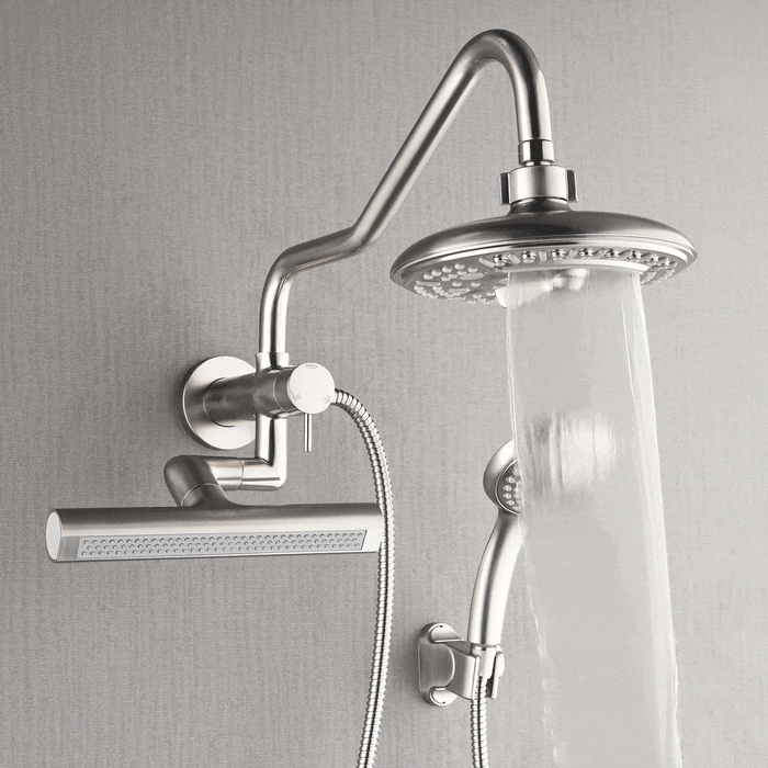 Forno Acqua AcquaFALL Mini 8 Inch Shower Head, Brushed Nickel Finish, Overhead Rainfall Shower, Handheld Shower Head, Body Jets, 1.8 GPM Flow Rate