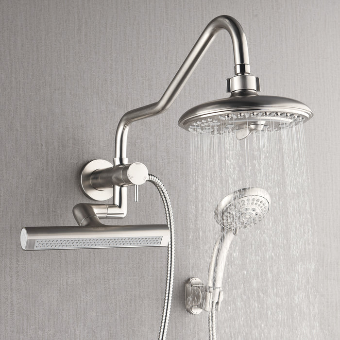 Forno Acqua AcquaFALL Mini 8 Inch Shower Head, Brushed Nickel Finish, Overhead Rainfall Shower, Handheld Shower Head, Body Jets, 1.8 GPM Flow Rate