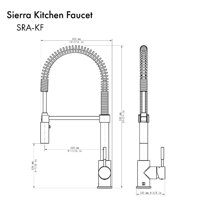 ZLINE Sierra Pull Down Spring Single Handle Kitchen Faucet in Polished Gold (SRA-KF-PG)