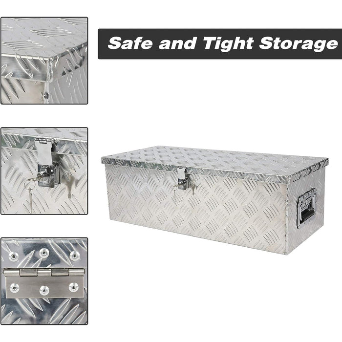 30" Aluminum Truck Tool Box Trailer Cargo Box Storage Organizer with Lock, Silver