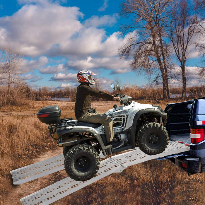 Set of 2 Folding Loading Ramp 7.4ft with 1500lbs Capacity Aluminum Truck Ramp, Meshed