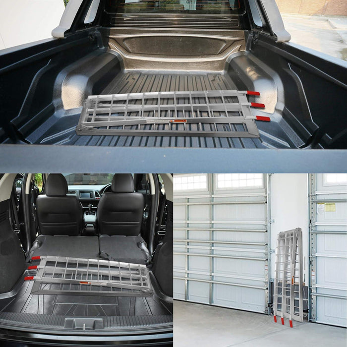 Set of 2 Folding Loading Ramp 7.4ft with 1500lbs Capacity Aluminum Truck Ramp, Gridded