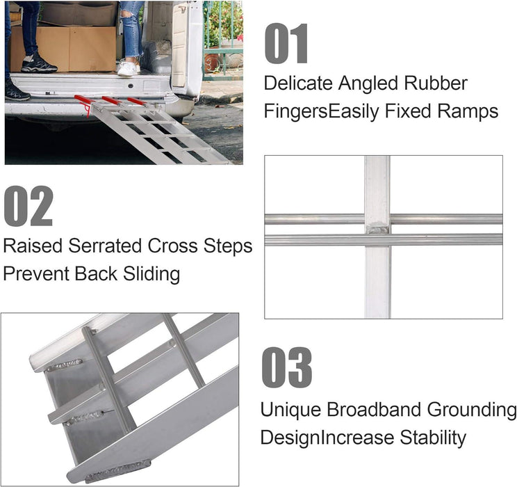 Set of 2 Folding Loading Ramp 7.4ft with 1500lbs Capacity Aluminum Truck Ramp, Gridded