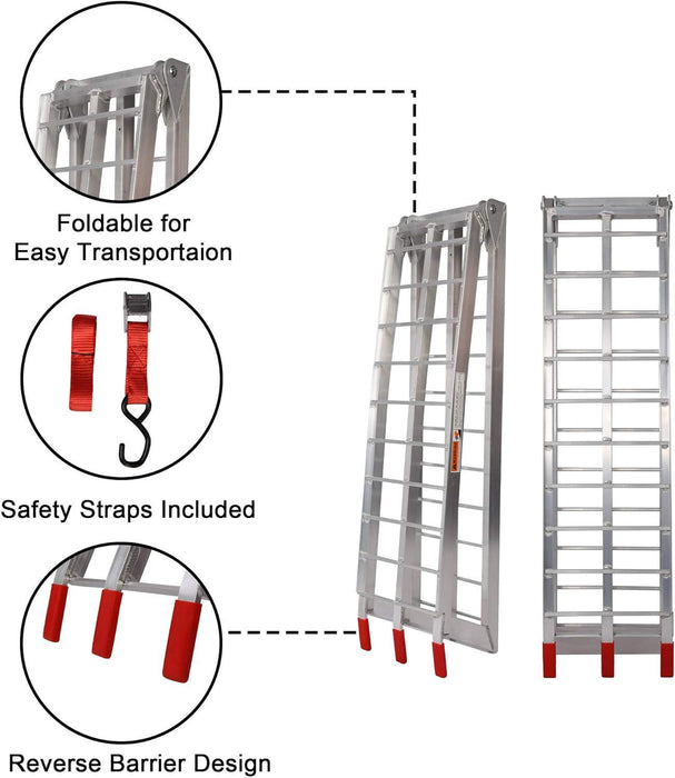 Set of 2 Folding Loading Ramp 7.4ft with 1500lbs Capacity Aluminum Truck Ramp, Gridded