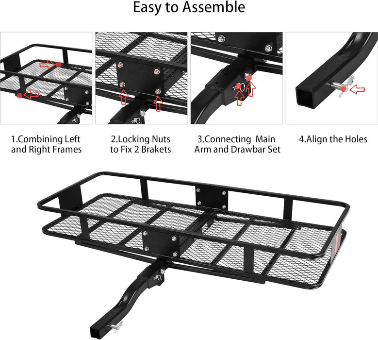 60"x 24"x 6.5" Hitch Mount Steel Cargo Carrier Basket Folding Cargo Rack with 2" Receiver, Black