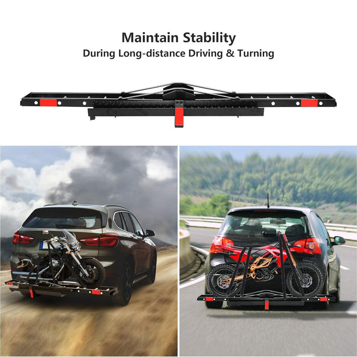 Hitch Mount Motorcycle Carrier Dirt Bike Scooter Carrier with Loading Ramp Wheel Lock 2" Receiver