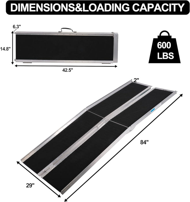 7ft Portable Ramp for Wheelchair Scooter Folding Aluminum Alloy Ramp with Handle