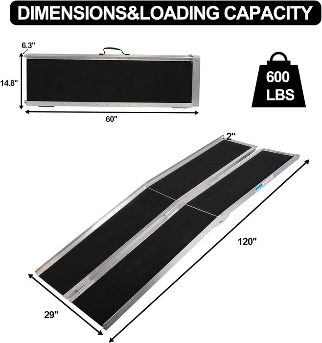 10ft Portable Ramp for Wheelchair Scooter Folding Aluminum Alloy Ramp with Handle