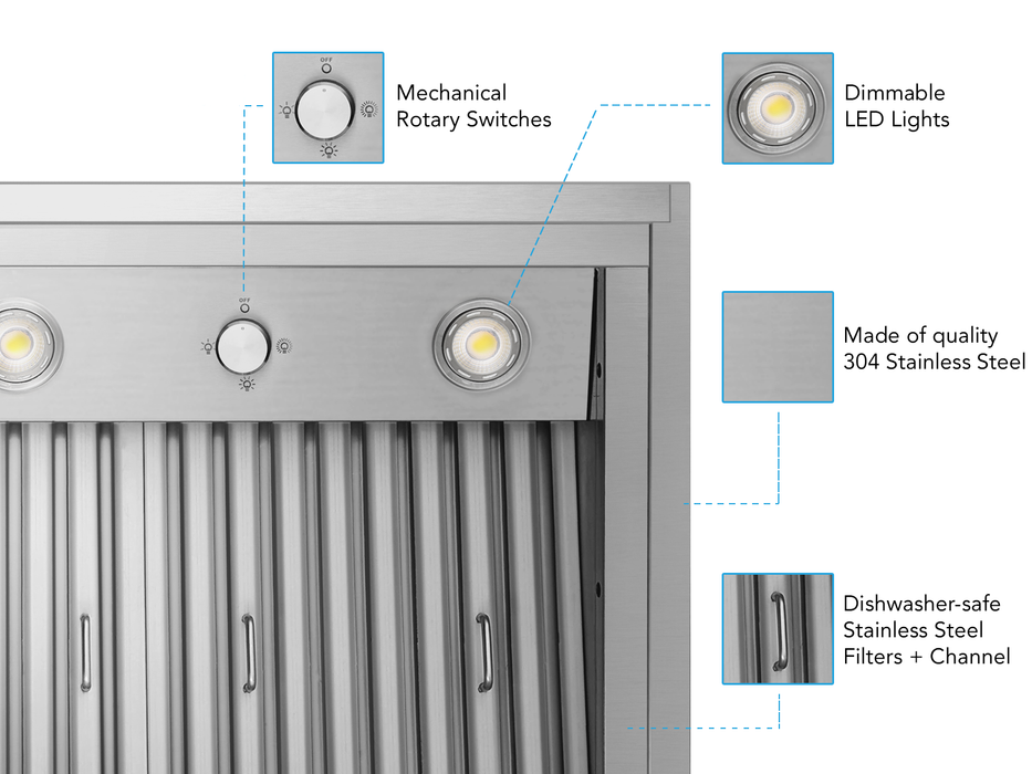 42 Inch Range Hood Insert with 1000 CFM Remote Blower - VICTORY Star