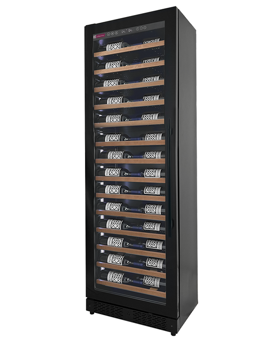 Reserva Series 67 Bottle 71" Tall Single Zone Left Hinge Black Shallow Wine Refrigerator with Wood Front Shelves