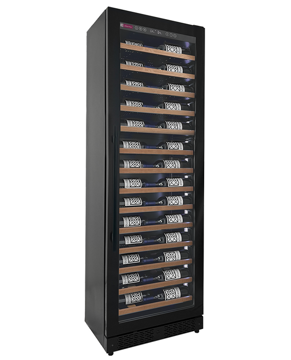 Reserva Series 67 Bottle 71" Tall Single Zone Right Hinge Black Shallow Wine Refrigerator with Wood Front Shelves