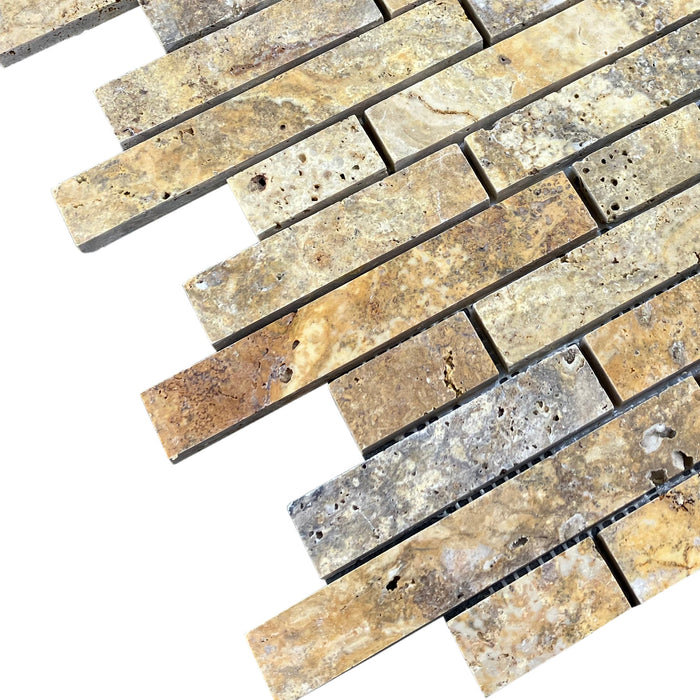 Scabos Travertine Strip Liner on 12" x 12" Mesh Mosaic Tile - Belair Collection