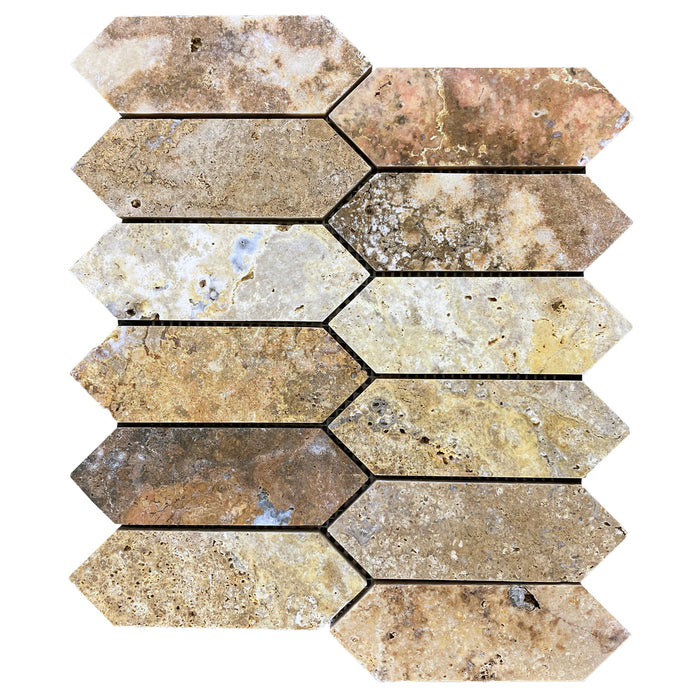 Scabos Travertine Strada Design on 12" x 12" Mesh Mosaic Tile - Belair Collection