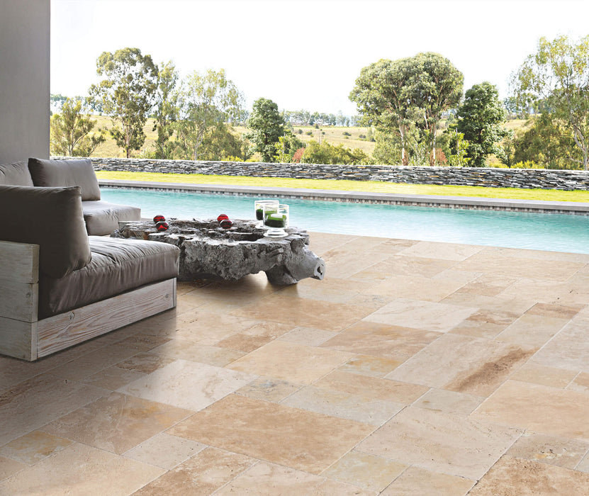 Scott Rustic Antique Pattern Brushed, Chiseled, and Unfilled Travertine Tile - Livfloors Collection
