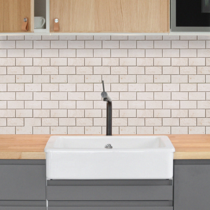 Shell Stone Limestone 2"x4" Brick Honed on 12" x 12" Mesh Mosaic Tile - Belair Collection