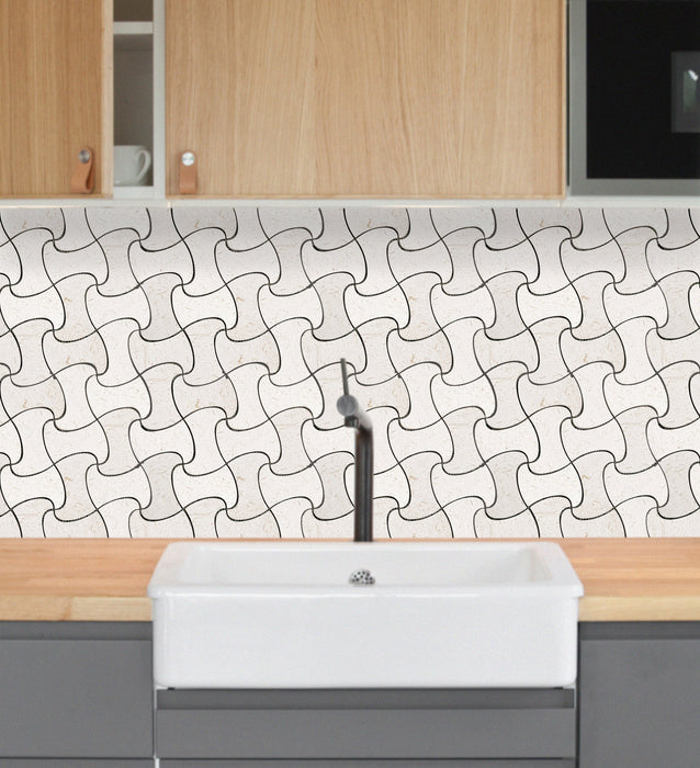 Shell Stone Limestone Fusion Design on 12" x 12" Mesh Mosaic Tile - Belair Collection
