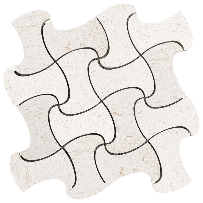 Shell Stone Limestone Fusion Design on 12" x 12" Mesh Mosaic Tile - Belair Collection