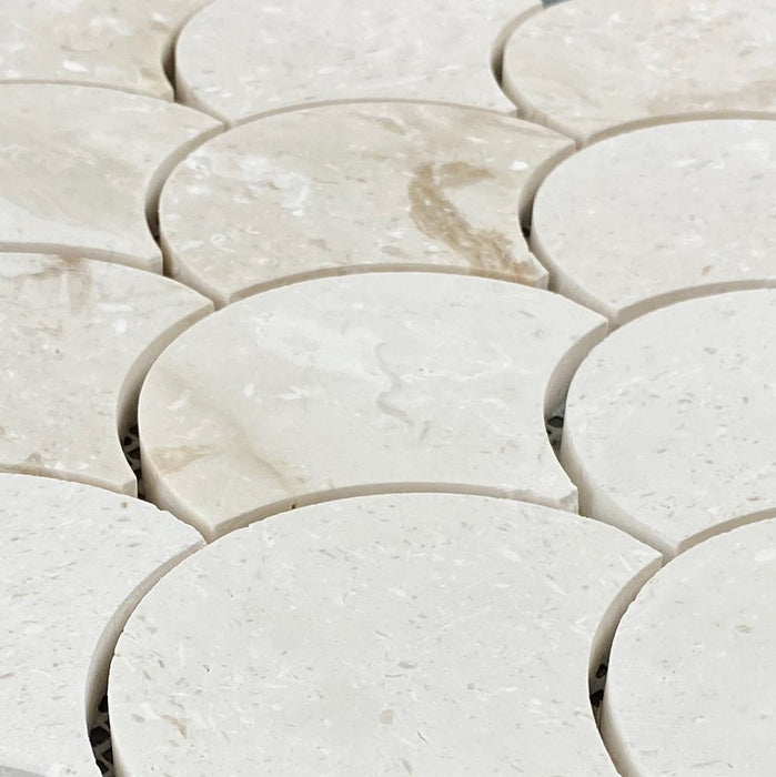 Shell Stone Limestone Laguna Design on 12" x 12" Mesh Mosaic Tile - Belair Collection