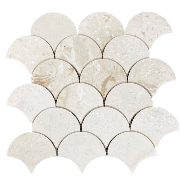 Shell Stone Limestone Laguna Design on 12" x 12" Mesh Mosaic Tile - Belair Collection