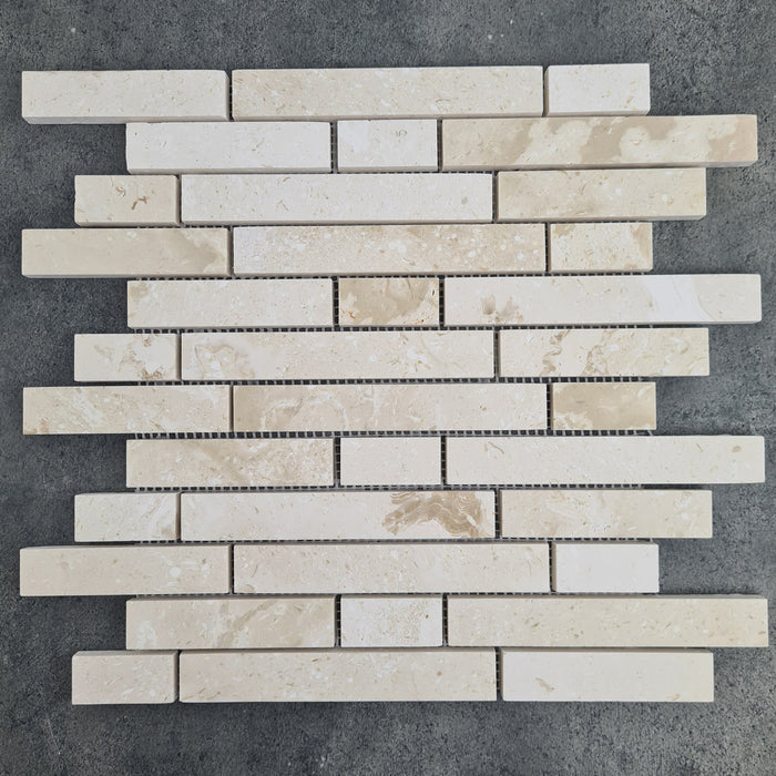 Shell Stone Limestone Strip Liner on 12" x 12" Mesh Mosaic Tile - Belair Collection
