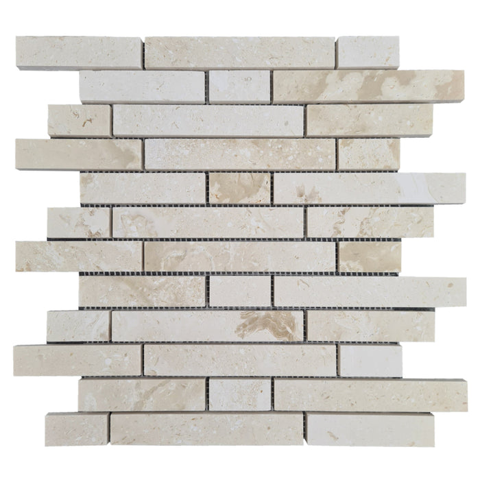 Shell Stone Limestone Strip Liner on 12" x 12" Mesh Mosaic Tile - Belair Collection
